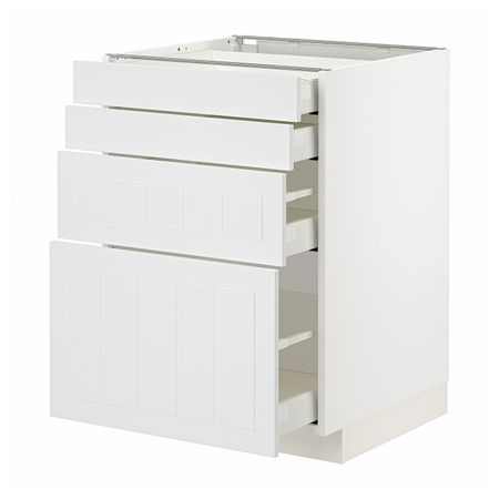 Напольный шкаф 4 фасада/4 ящика, белый/Стенсунд белый 60x60 см IKEA METOD МЕТОД / MAXIMERA МАКСИМЕРА 194.097.20