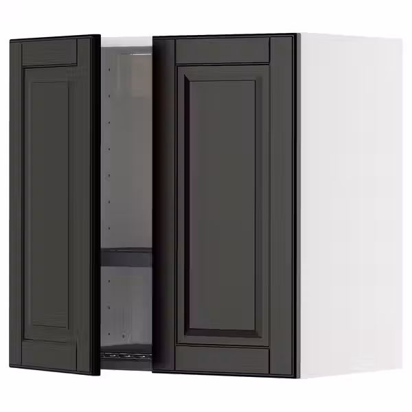 METOD Навесной шкаф с сушилкой/2дверцы - белый/Bodbyn чёрный 60x60 см - фото 1