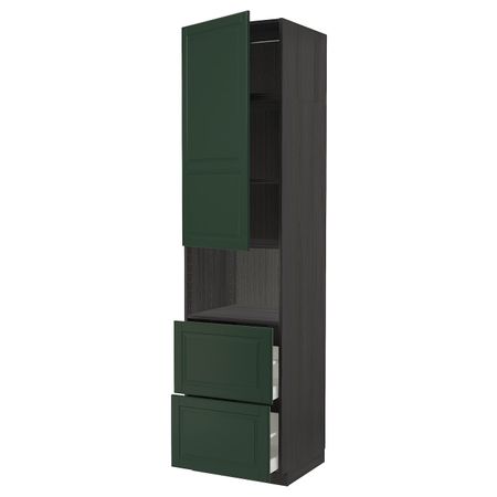 Высокий шкаф для СВЧ/дверца/2ящика, черный/Будбин темно-зеленый 60x60x240 см IKEA МЕТОД / МАКСИМЕРА 093.135.39