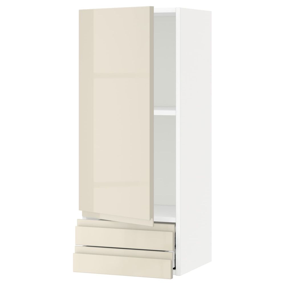 Навесной шкаф с дверцей, 2 ящика, белый/Воксторп глянцевый светло-бежевый 40x100 см IKEA METOD МЕТОД / MAXIMERA МАКСИМЕРА - фото 1