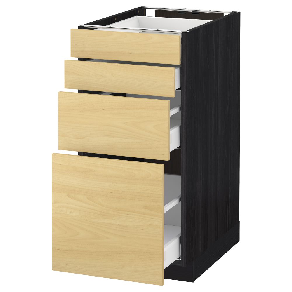 Напольный шкаф 4 фронтальных панели, 4 ящика МЕТОД / МАКСИМЕРА, черный, Тингсрид береза - схема-чертеж с размерами