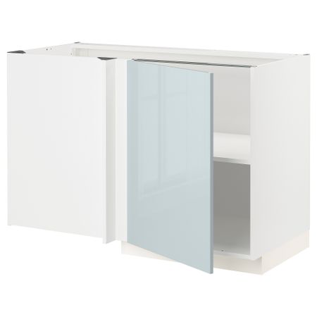 Угловой напольный шкаф с полкой, 128x68 см, белый, Kallarp серо-синий светлый IKEA METOD МЕТОД 194.795.86