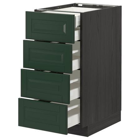 Напольный шкаф 4 фронтальных, 2 низких, 3 средних ящ, черный/Будбин темно-зеленый 40x60 см IKEA МЕТОД / МАКСИМЕРА 893.129.94