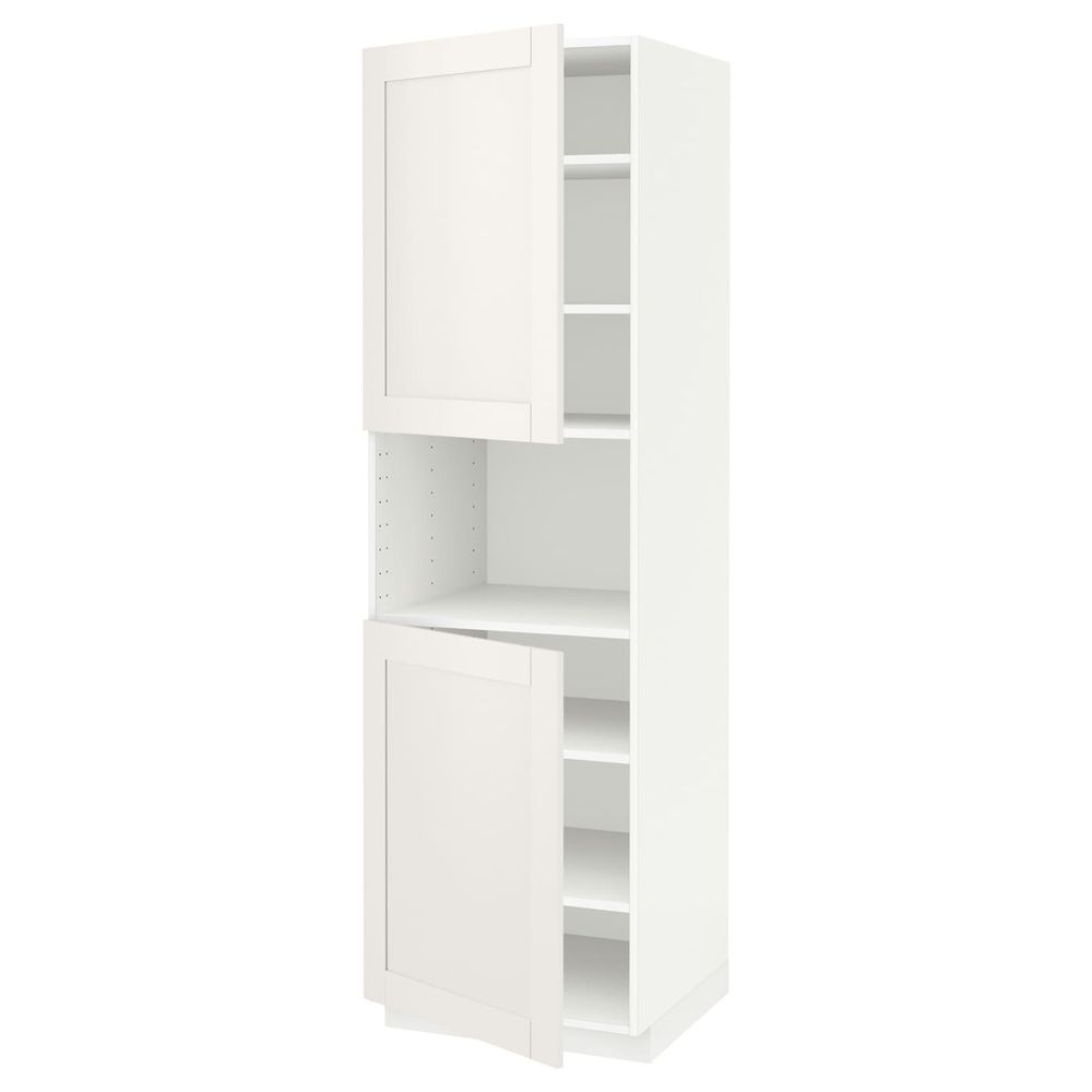 Высокий шкаф для/СВЧ, 2 дверцы/полки, белый/Сэведаль белый 60x60x200 см IKEA METOD МЕТОД 792.230.07 - схема-чертеж с размерами