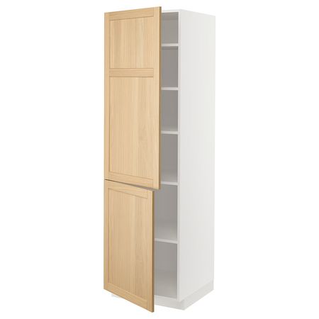 METOD Высокий шкаф с полками/2 дверцы - белый/Forsbacka дуб 60x60x200 см