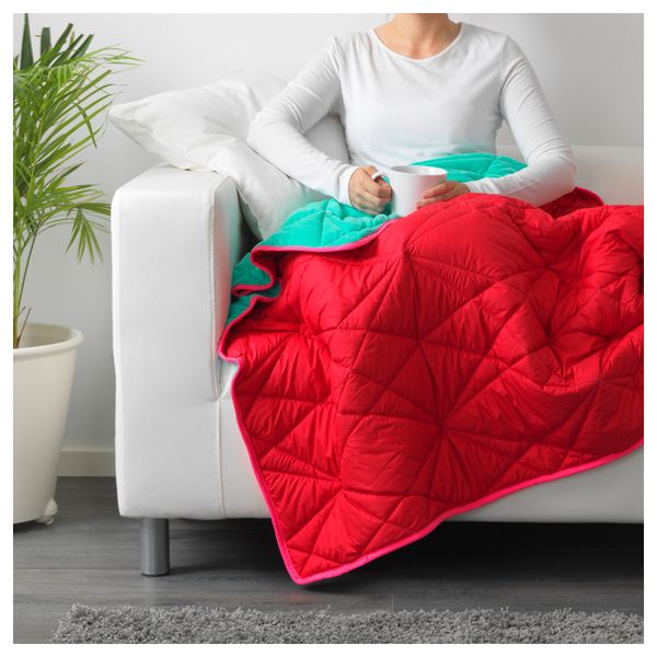 Плед ИКЕА ПС 2017, красный, бирюзовый (120x180 см) - фото 2