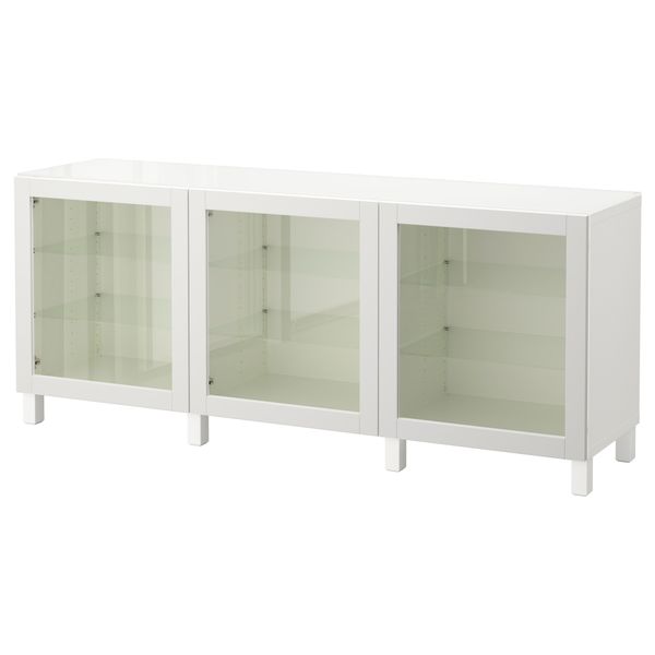 Комбинация для хранения с дверцами БЕСТО, белый, Синдвик светло-серый прозрачное стекло (180x40x74 см) - фото 1