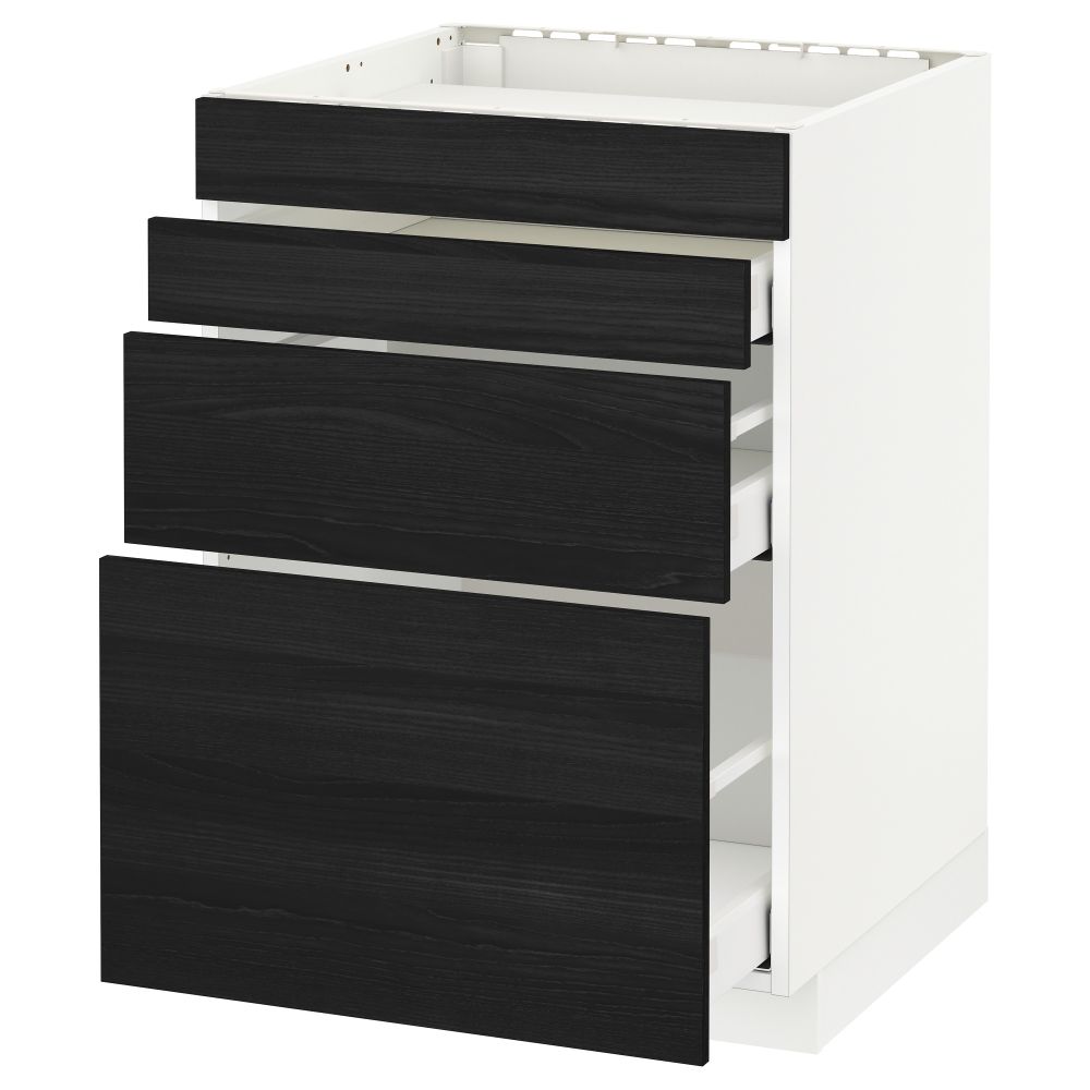 Напольный шкаф для духовки, 4фасада, 3 ящика МЕТОД / МАКСИМЕРА, белый, Тингсрид черный - схема-чертеж с размерами