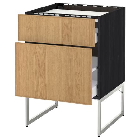 Напольный шкаф, 2 фронтальных панели, 3 ящика МЕТОД / МАКСИМЕРА, черный, Экестад дуб