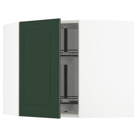 Угловой навесного шкаф с вращающейся секц, белый/Будбин темно-зеленый 68x60 см IKEA METOD МЕТОД 493.123.59
