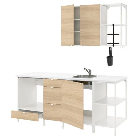 Кухня, белый, под дуб, 203x63.5x222 см IKEA BEGIVENHET БЕГИВЕНХЕТ 493.374.06