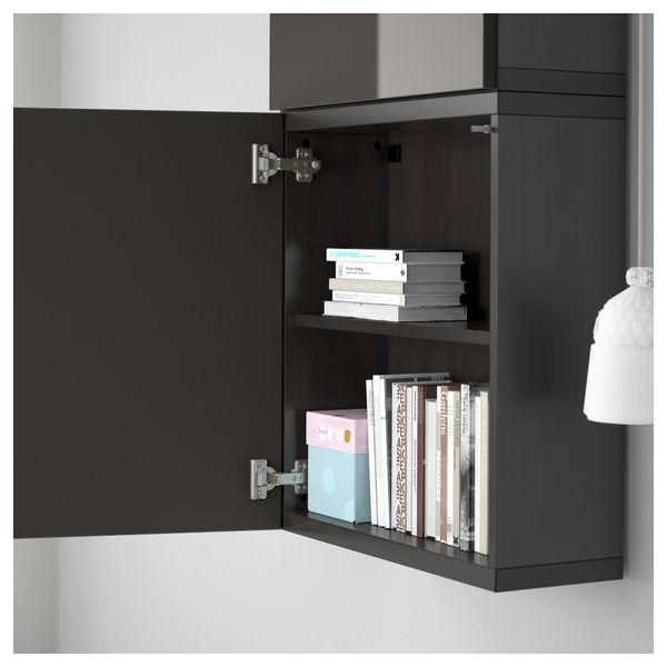 Навесной шкаф с 2 дверями БЕСТО, черно-коричневый, Сельсвикен глянцевый/серый (60x20x128 см) - схема-чертеж с размерами