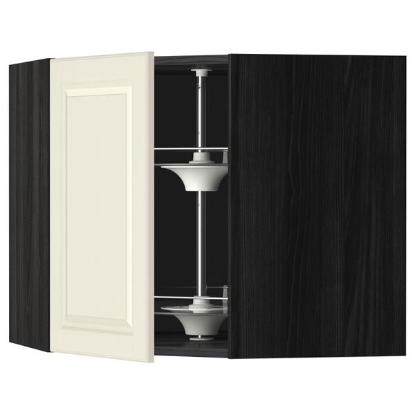 Угловой навесной шкаф с вращающейся секцией МЕТОД, черный, Будбин белый с оттенком - схема-чертеж с размерами