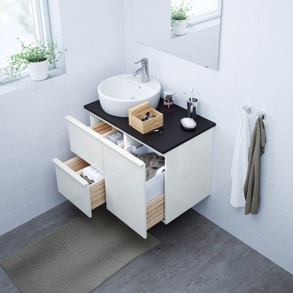 Шкаф с раковиной 45 см, глянцевый белый/антрацит ДАЛЬШЕР смеситель 82x49x74 см IKEA ГОДМОРГОН/ТОЛКЕН / ТОРНВИКЕН 093.257.02 - схема-чертеж с размерами