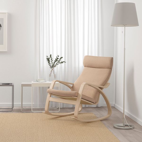 Кресло-качалка, дубовый шпон, беленый/Шифтебу бежевый IKEA POÄNG ПОЭНГ 593.987.72 - схема-чертеж с размерами