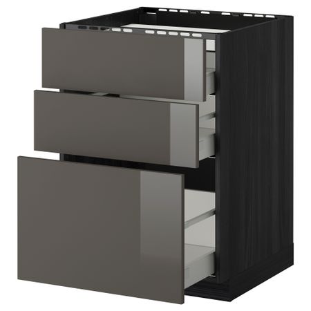 Напольный шкаф, 3 фронтальных панели, 3 ящика МЕТОД / МАКСИМЕРА, черный, Рингульт серый