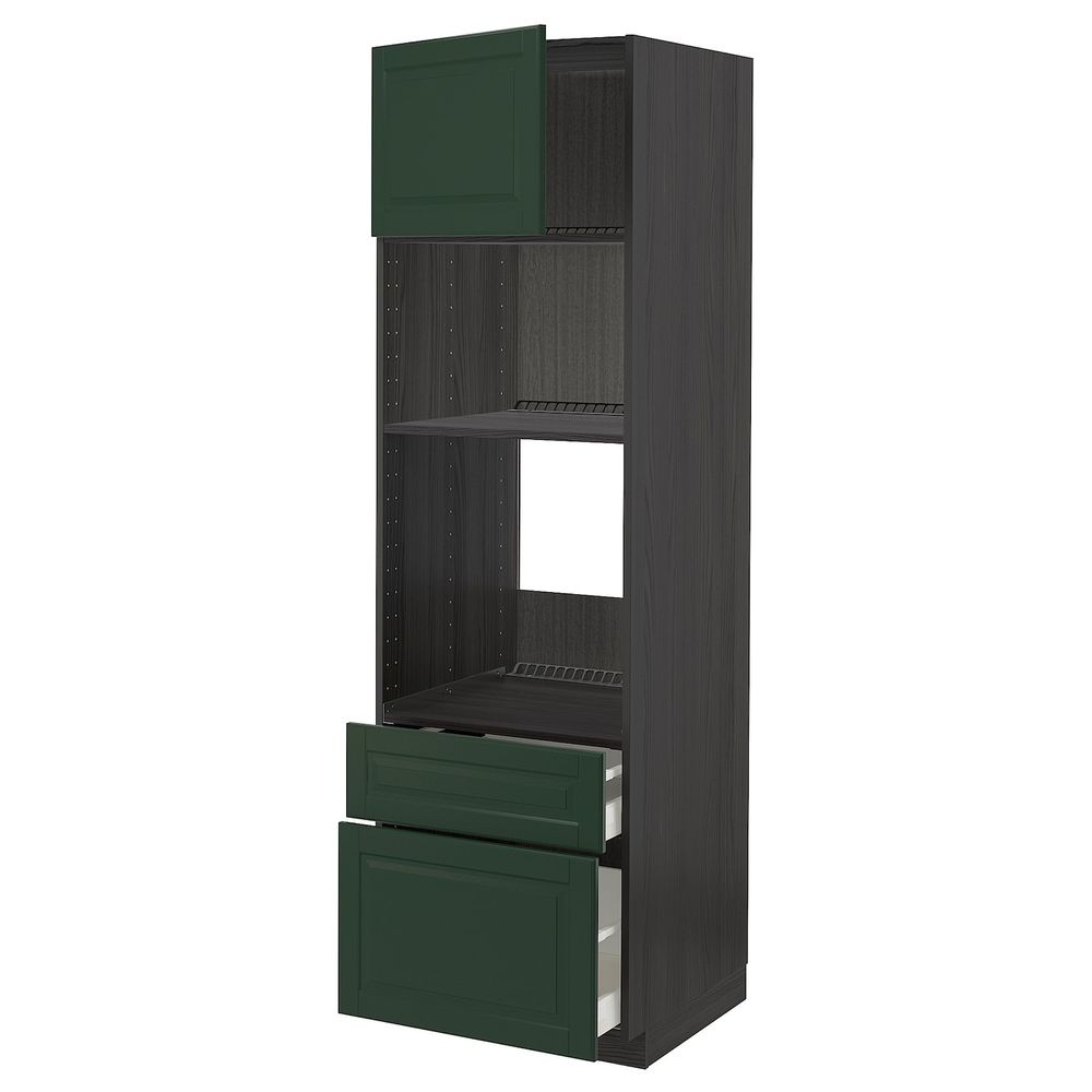 Высокий шкаф для духовки и СВЧ/дверца/2ящ, черный/Будбин темно-зеленый 60x60x200 см IKEA МЕТОД / МАКСИМЕРА 393.134.96 - схема-чертеж с размерами