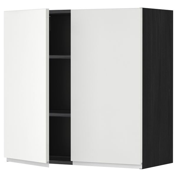 Навесной шкаф с полками, 2 дверцы МЕТОД, черный, Нодста белый - схема-чертеж с размерами