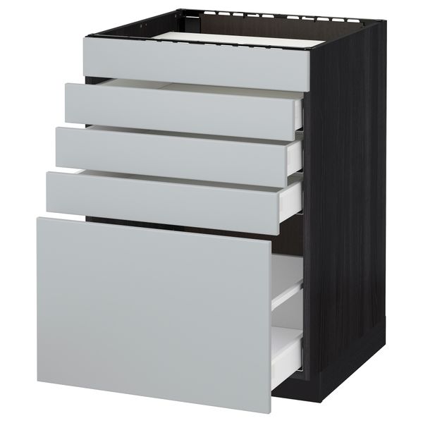 Напольный шкаф для варочной панели, 5 фасадов, 4 ящиков МЕТОД / МАКСИМЕРА, черный, Веддинге серый - схема-чертеж с размерами