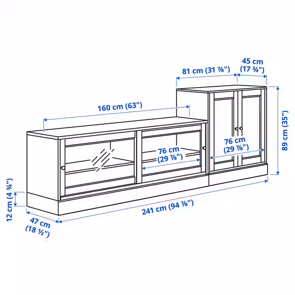 HAVSTA Шкаф для ТВ, комбинация - серо-бежевый 241x47x89 см - схема-чертеж с размерами