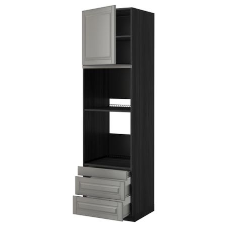 Высокий шкаф для духовки комбинированный, духовка + дверца, 3 ящика МЕТОД / ФОРВАРА, черный, Будбин серый