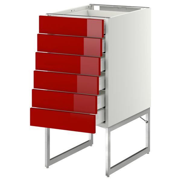 Напольный шкаф 6 фронтальных панелей, 6 нижних ящиков МЕТОД / МАКСИМЕРА, белый, Рингульт красный - схема-чертеж с размерами