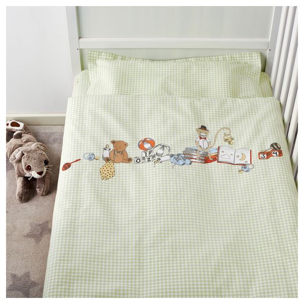 Комплект постельного белья, 3 предмета НАНИГ, зеленый (110x125/35x55 см) - схема-чертеж с размерами