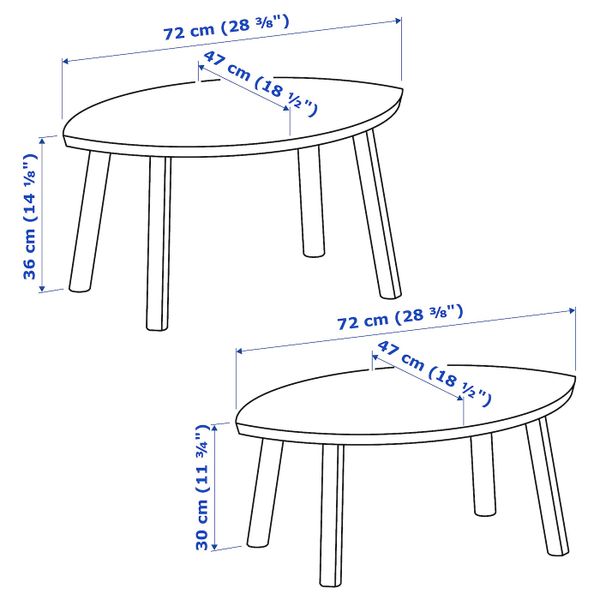 Комплект столов, 2 шт, шпон грецкого ореха IKEA STOCKHOLM СТОКГОЛЬМ 103.841.73 - схема-чертеж с размерами