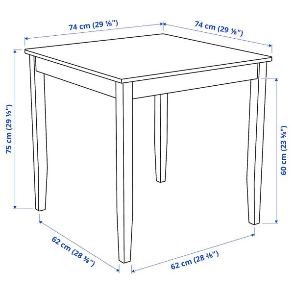 Стол и 2 стула, черно-коричневый/Рамна бежевый 74x74 см IKEA LERHAMN ЛЕРХАМН 393.062.69 - схема-чертеж с размерами