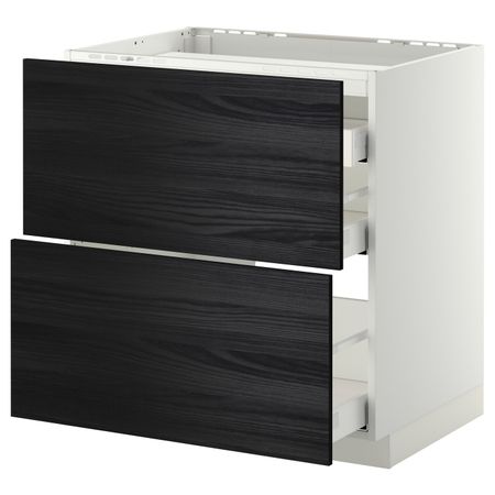 Напольный шкаф, 2 фронтальных панели, 3 ящика, белый, Тингсрид черный 80x60 см IKEA МЕТОД / МАКСИМЕРА 392.356.39