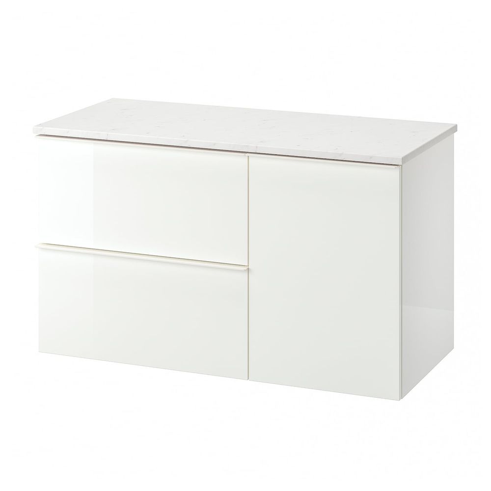 Шкаф под раковину с 3 ящиками, глянцевый белый/под мрамор 102x49x60 см IKEA ГОДМОРГОН / ТОЛКЕН 092.952.67 - фото 1