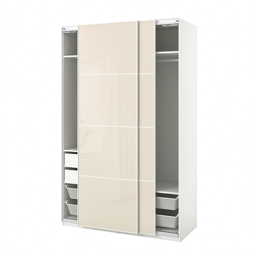 Гардероб, комбинация, белый/глянцевый светло-бежевый 150x66x236 см IKEA PAX ПАКС / HOKKSUND ХОККСУНД 593.958.82 - фото 1