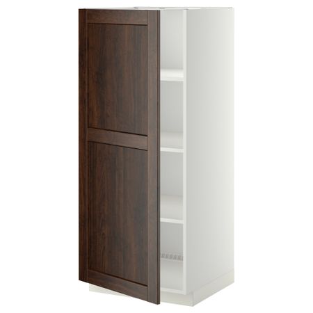Высокий шкаф с полками МЕТОД, белый, Эдсерум коричневый (60x60x140 см)