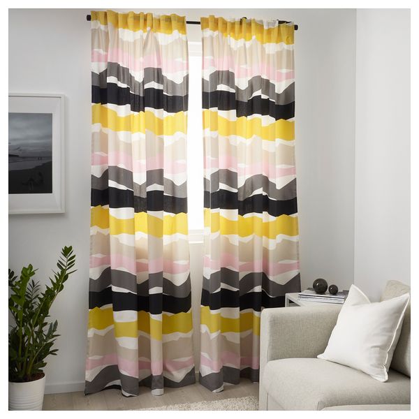 Гардины, 1 пара ОДДВЕЙГ, белый, разноцветный (145x300 см) - схема-чертеж с размерами