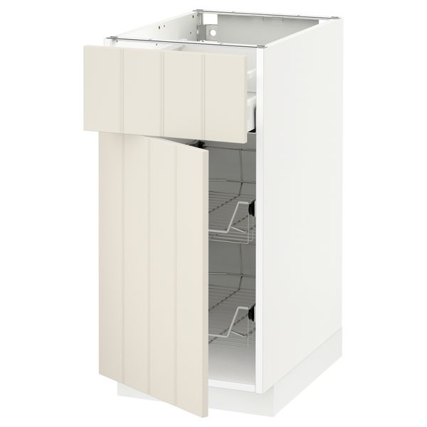 Напольный шкаф с проволочной корзиной, ящиком, дверью МЕТОД / МАКСИМЕРА, белый, Хитарп белый с оттенком - схема-чертеж с размерами