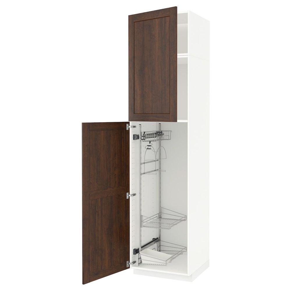 Высокий шкаф с отделением для аксессуаров для/уборки, белый/Эдсерум коричневый 60x60x240 см IKEA METOD МЕТОД 394.465.33 - фото 1