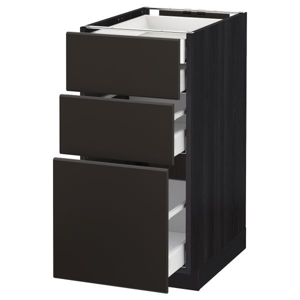 Напольный шкаф 3 фронтальные панели, 2 низких, 1 средний, 1 встроенный ящ, черный/Кунгсбакка антрацит 40x60 см IKEA МЕТОД / - схема-чертеж с размерами