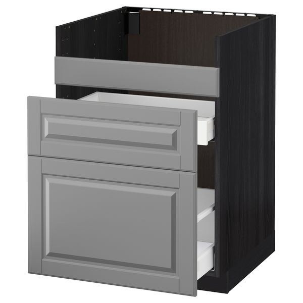Напольный шкаф под мойку ДУМШЁ, 3 фасада, 2 ящика МЕТОД / МАКСИМЕРА, черный, Будбин серый - схема-чертеж с размерами