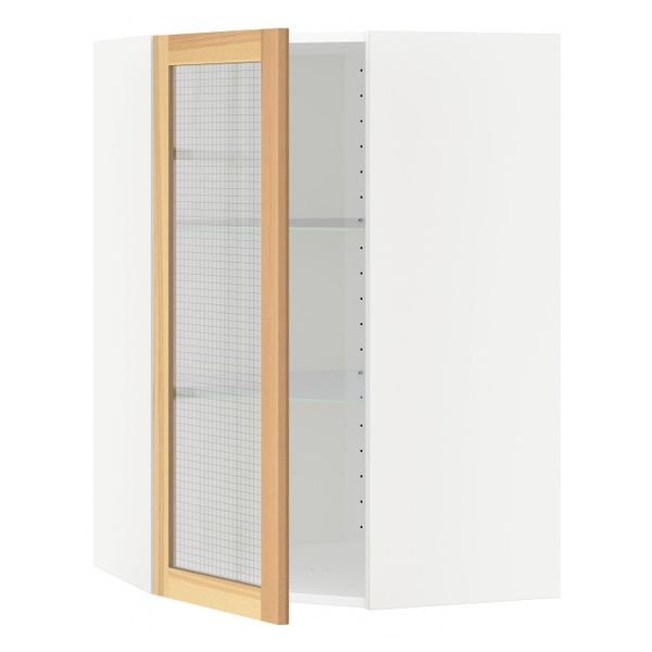 Угловой навесной шкаф с полками, стекляными дв, белый/Торхэмн ясень 68x100 см IKEA METOD МЕТОД 692.260.11 - фото 1