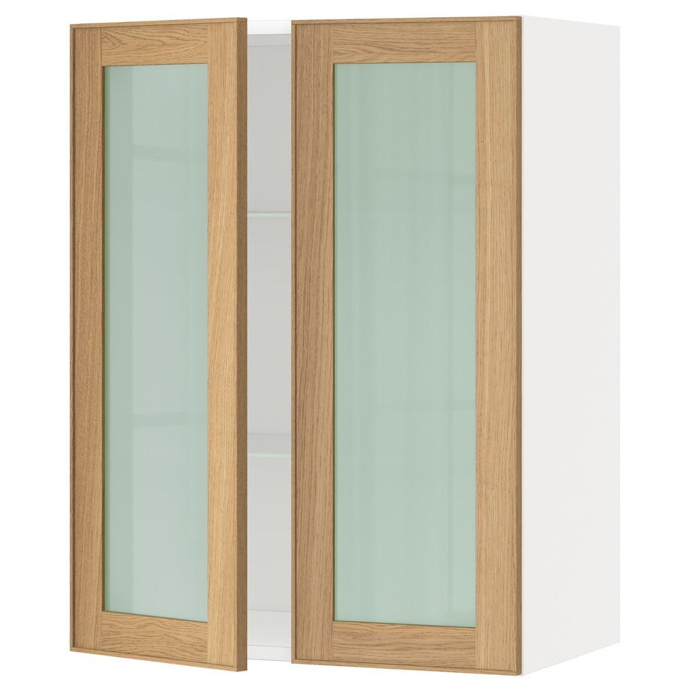 Навесной шкаф с полками, 2 стекло дв, белый/Экестад дуб 60x80 см IKEA METOD МЕТОД 892.258.69 - схема-чертеж с размерами