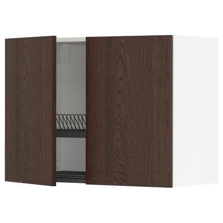 Навесной шкаф с сушилкой/2дверцы, белый/Синарп коричневый 80x60 см IKEA METOD МЕТОД 594.047.30