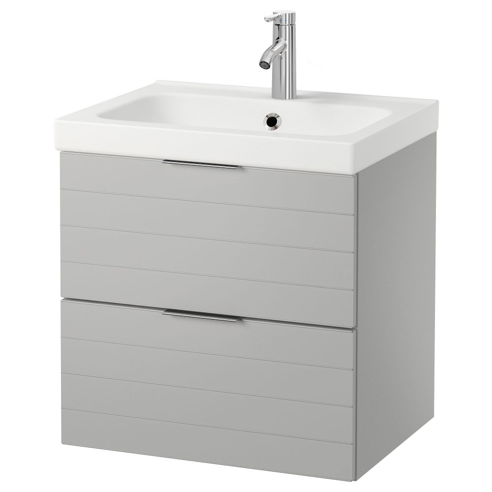 Шкаф для раковины с 2 ящиками ГОДМОРГОН / ОДЕНСВИК, светло-серый - фото 1