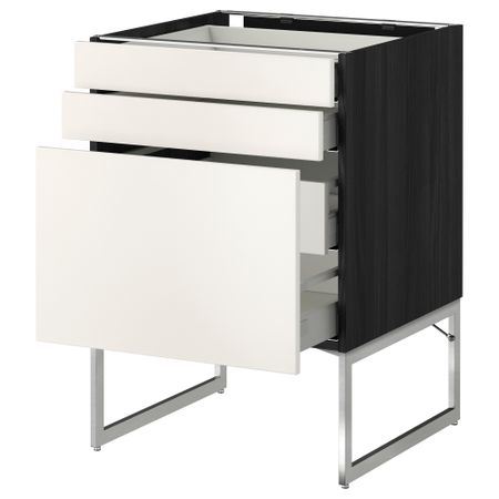 Напольный шкаф 3 фронтальных панели, 2 нижних, 2 средних ящика МЕТОД / МАКСИМЕРА, черный, Веддинге белый
