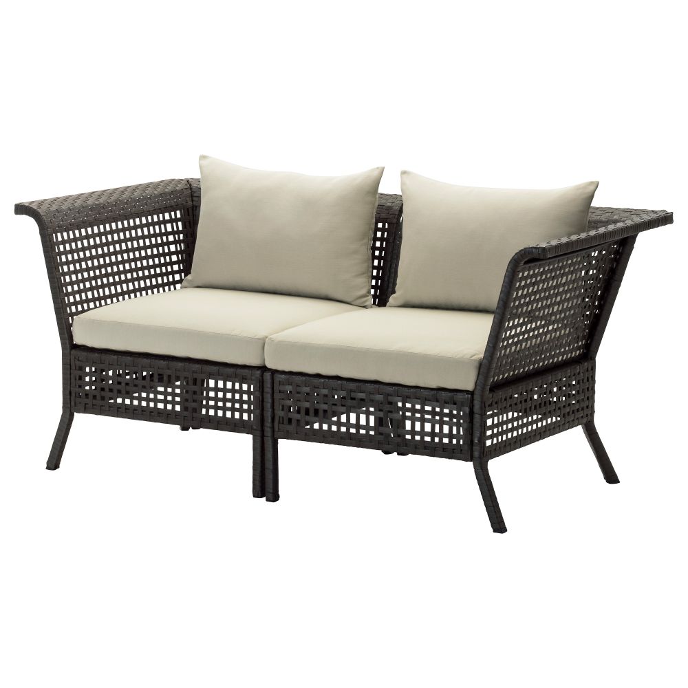 2-местный диван, садовый КУНГСХОЛЬМЕН, черно-коричневый, Холло бежевый бежевый (160x80x73 см) - фото 1