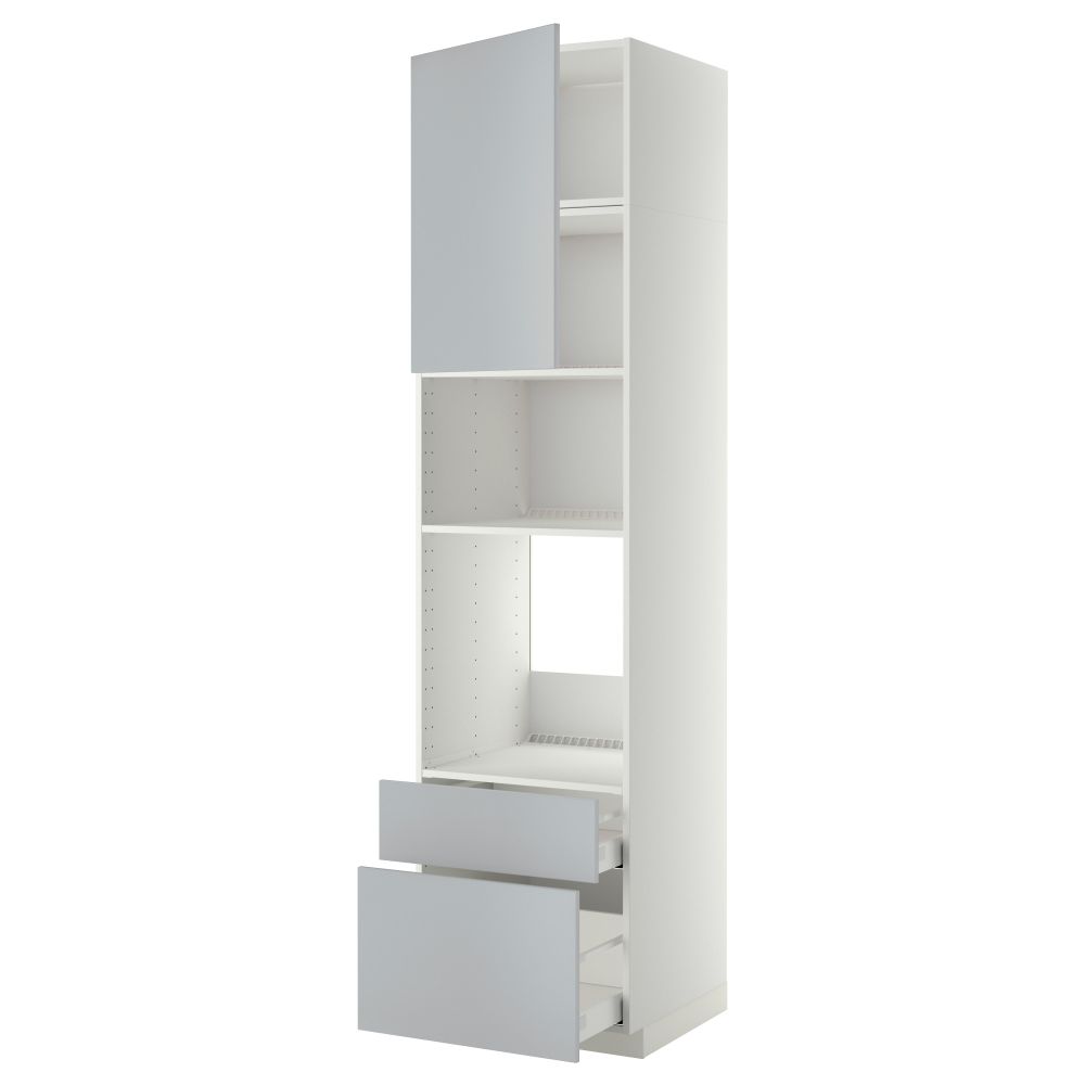 Высокий шкаф для духовки/СВЧ дверца, 2 ящика МЕТОД / МАКСИМЕРА, белый, Веддинге серый - схема-чертеж с размерами