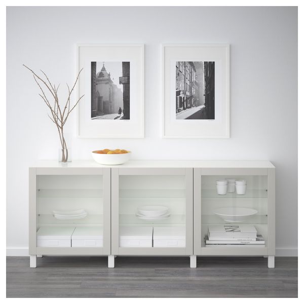 Комбинация для хранения с дверцами БЕСТО, белый, Синдвик светло-серый прозрачное стекло (180x40x74 см) - схема-чертеж с размерами