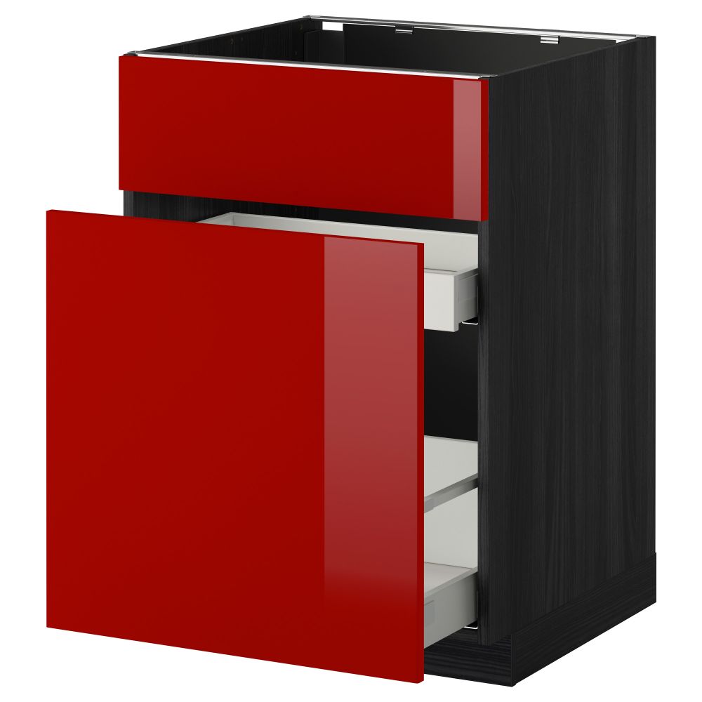 Напольный шкаф под мойку, сорт муcора, 1 дверца, 2 ящика МЕТОД / МАКСИМЕРА, черный, Рингульт красный (60x60 см) - схема-чертеж с размерами