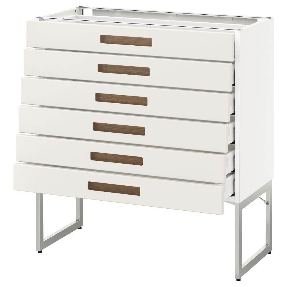 Напольный шкаф 6 фронтальных панелей, 6 нижних ящиков МЕТОД / МАКСИМЕРА, белый, Мэрста белый - схема-чертеж с размерами