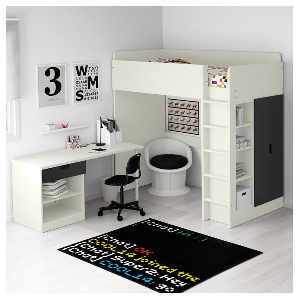 Кровать-чердак, 1 ящик, 2 дверцы СТУВА, белый, черный (207x99x193 см) - фото 4