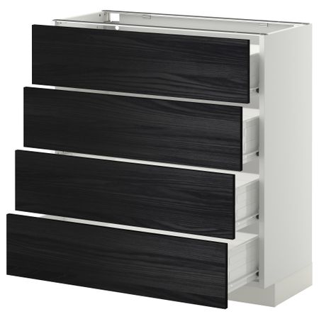 Напольный шкаф 4 фронтальных панели, 4 ящика МЕТОД / ФОРВАРА, белый, Тингсрид черный